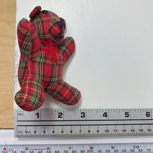 Ornamet Set Red Green White Tartan Plaid Mini Teddy Bear Bow Red Crayon - Picture 7 of 13